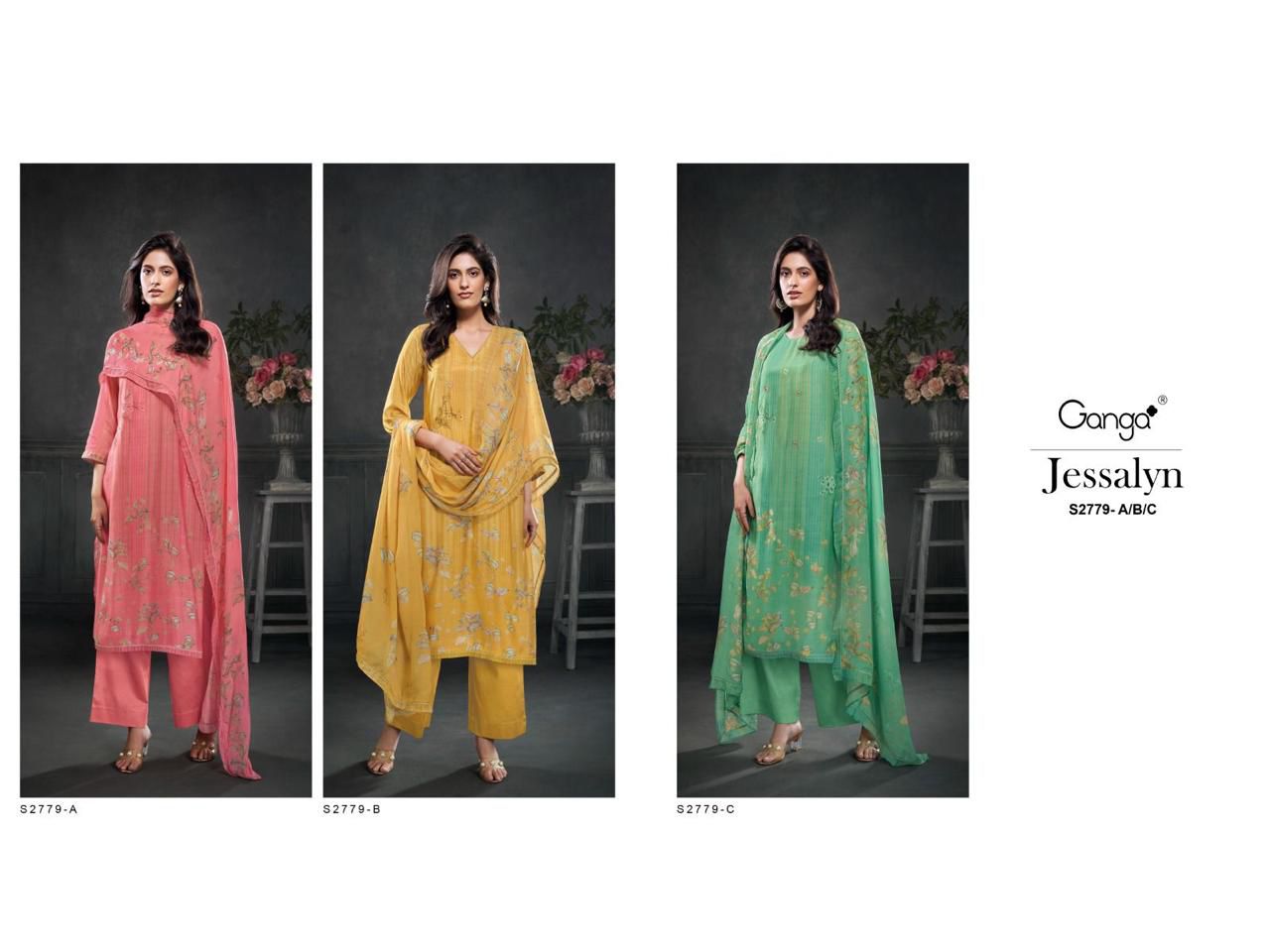 Jessalyn 2779 Ganga Bemberg Silk Plazzo Style Suits Supplier India