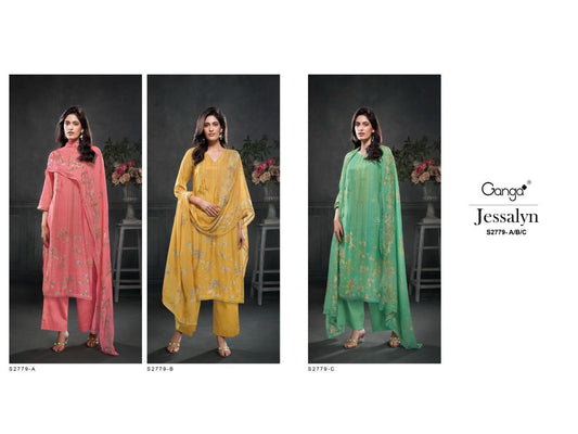 Jessalyn 2779 Ganga Bemberg Silk Plazzo Style Suits Supplier India