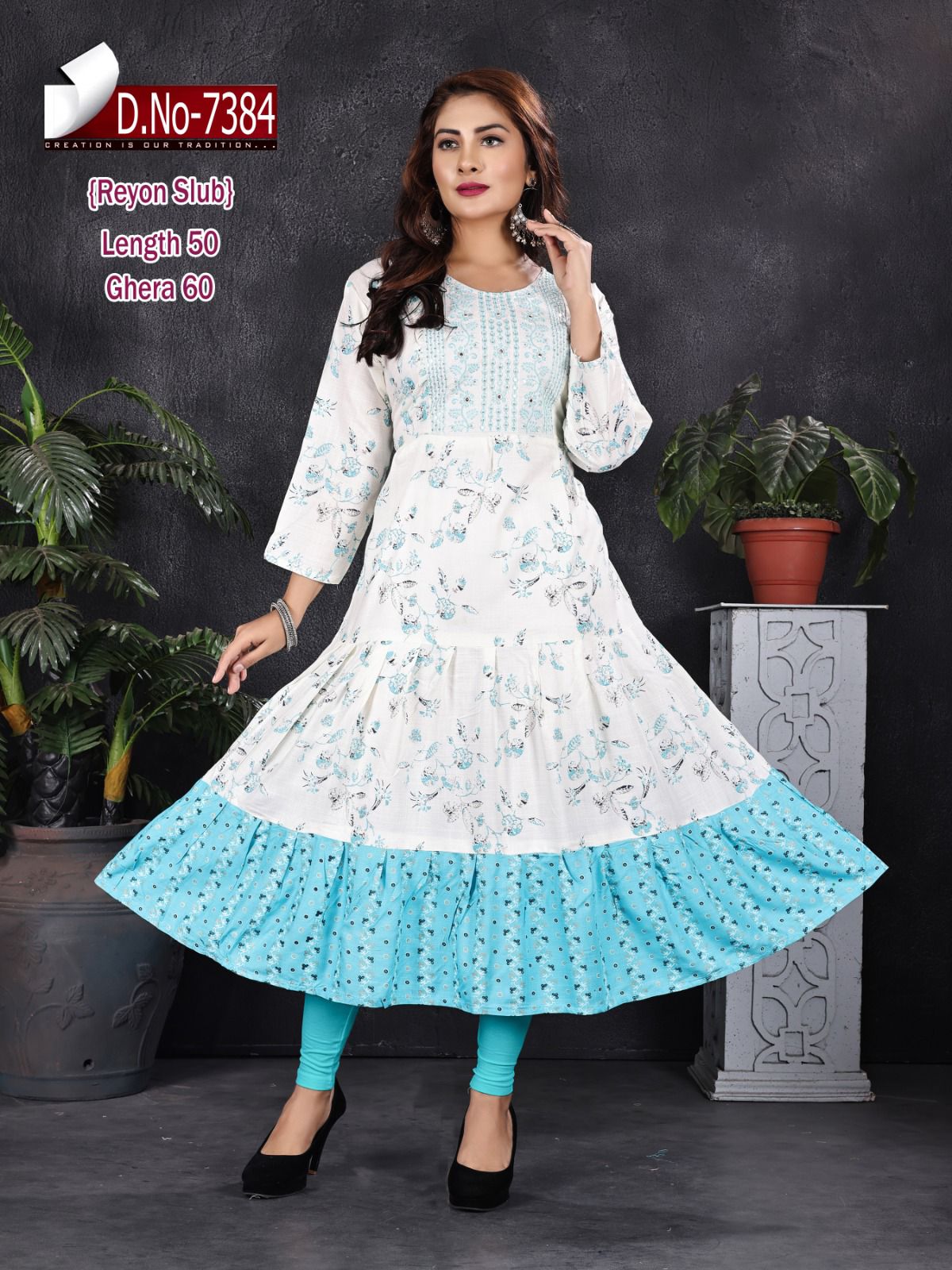 Jessica Ayg Rayon Slub Anarkali Kurtis Manufacturer India โ Kavya