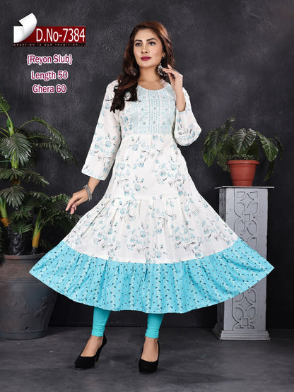 Jessica Ayg Rayon Slub Anarkali Kurtis Manufacturer India