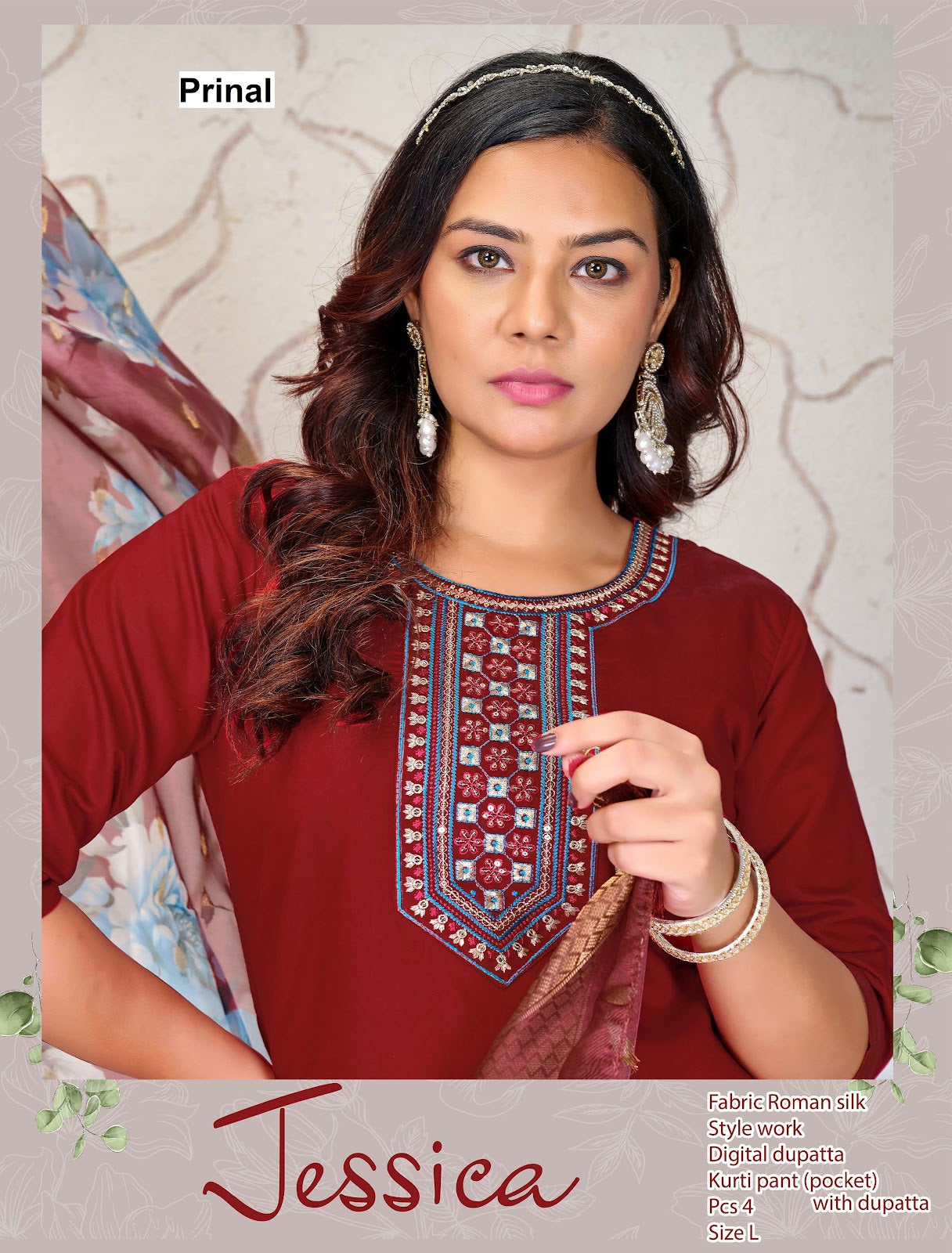 Jessica Prinal Roman Silk Readymade Pant Style Suits Exporter