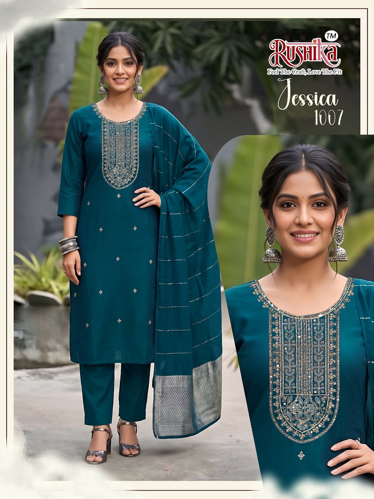 Jessica Rushika Vichitra Silk Readymade Pant Style Suits Supplier Ahmedabad