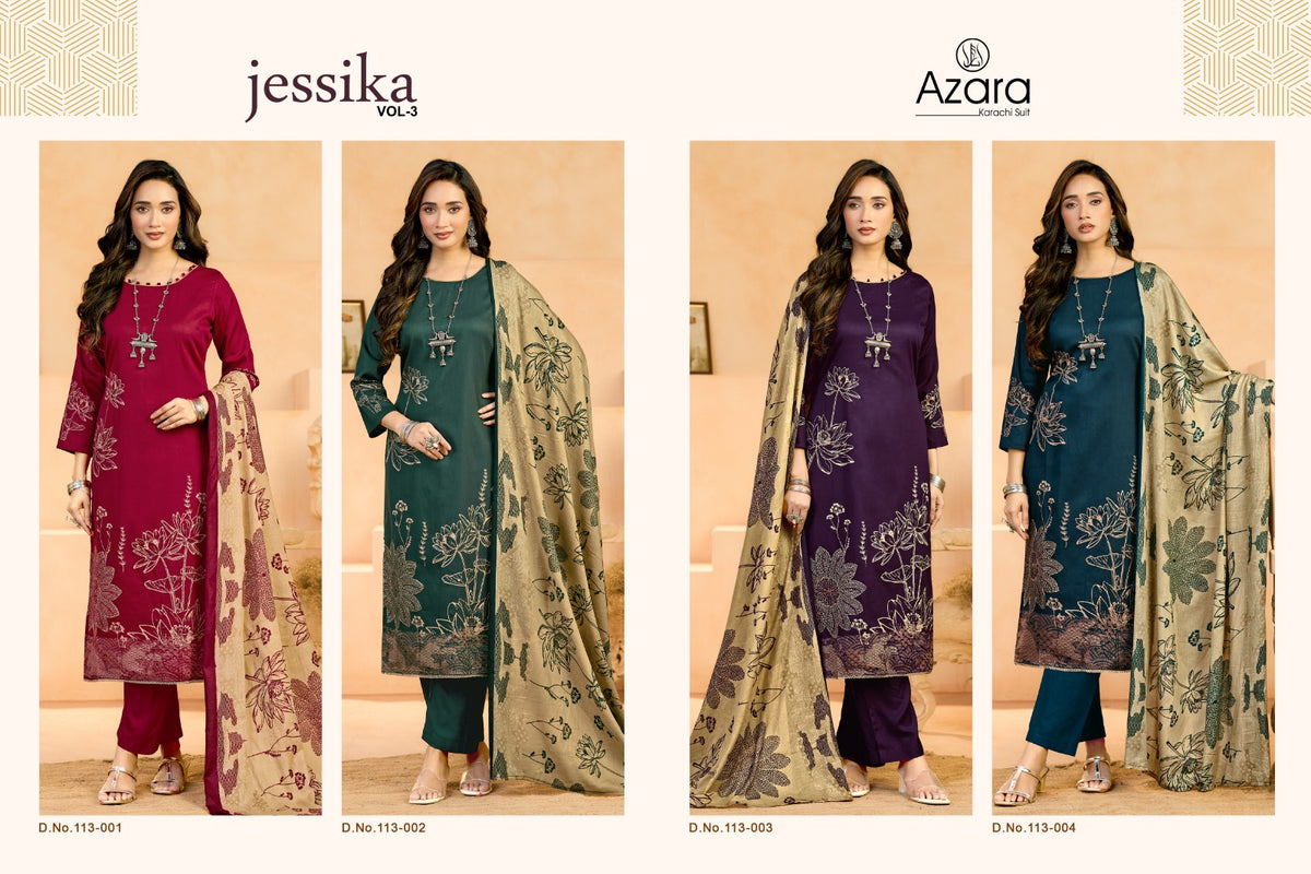 Jessika Vol 3 Radhika Fashion Azara Jam Cotton Karachi Salwar Suits Wholesale Price