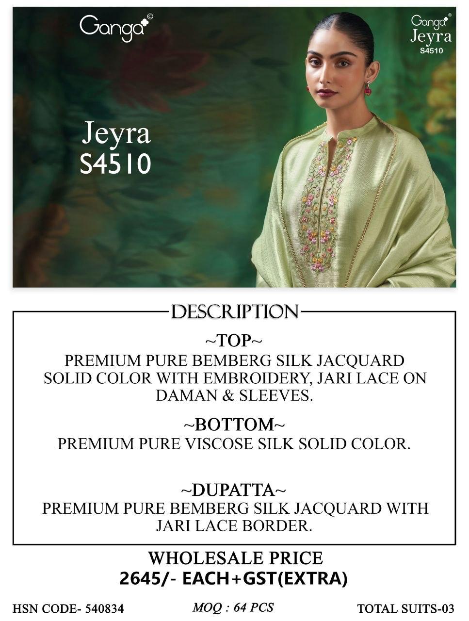 Jeyra S4510 Ganga Bemberg Silk Pant Style Suits Wholesale Price