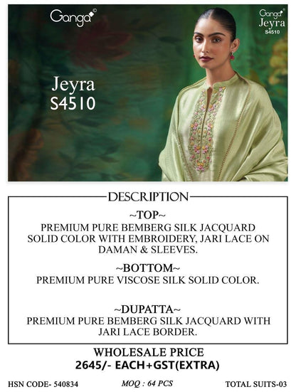 Jeyra S4510 Ganga Bemberg Silk Pant Style Suits Wholesale Price