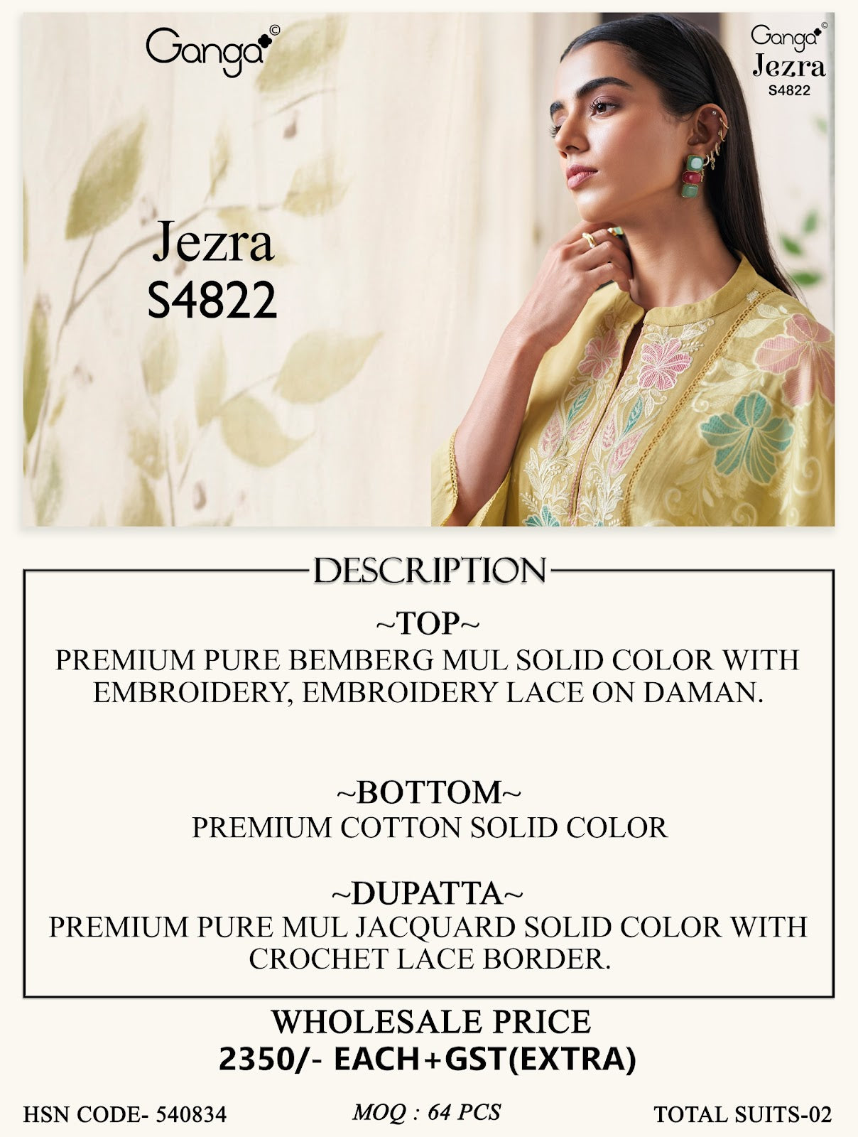 Jezra S4822 Ganga Bemberg Pant Style Suits Exporter