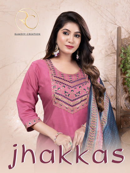 Jhakkas Ramdev Creation Silk Readymade Pant Style Suits Supplier