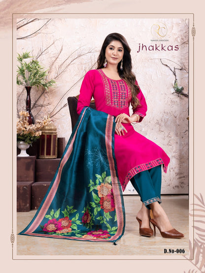 Jhakkas Ramdev Creation Silk Readymade Pant Style Suits Supplier