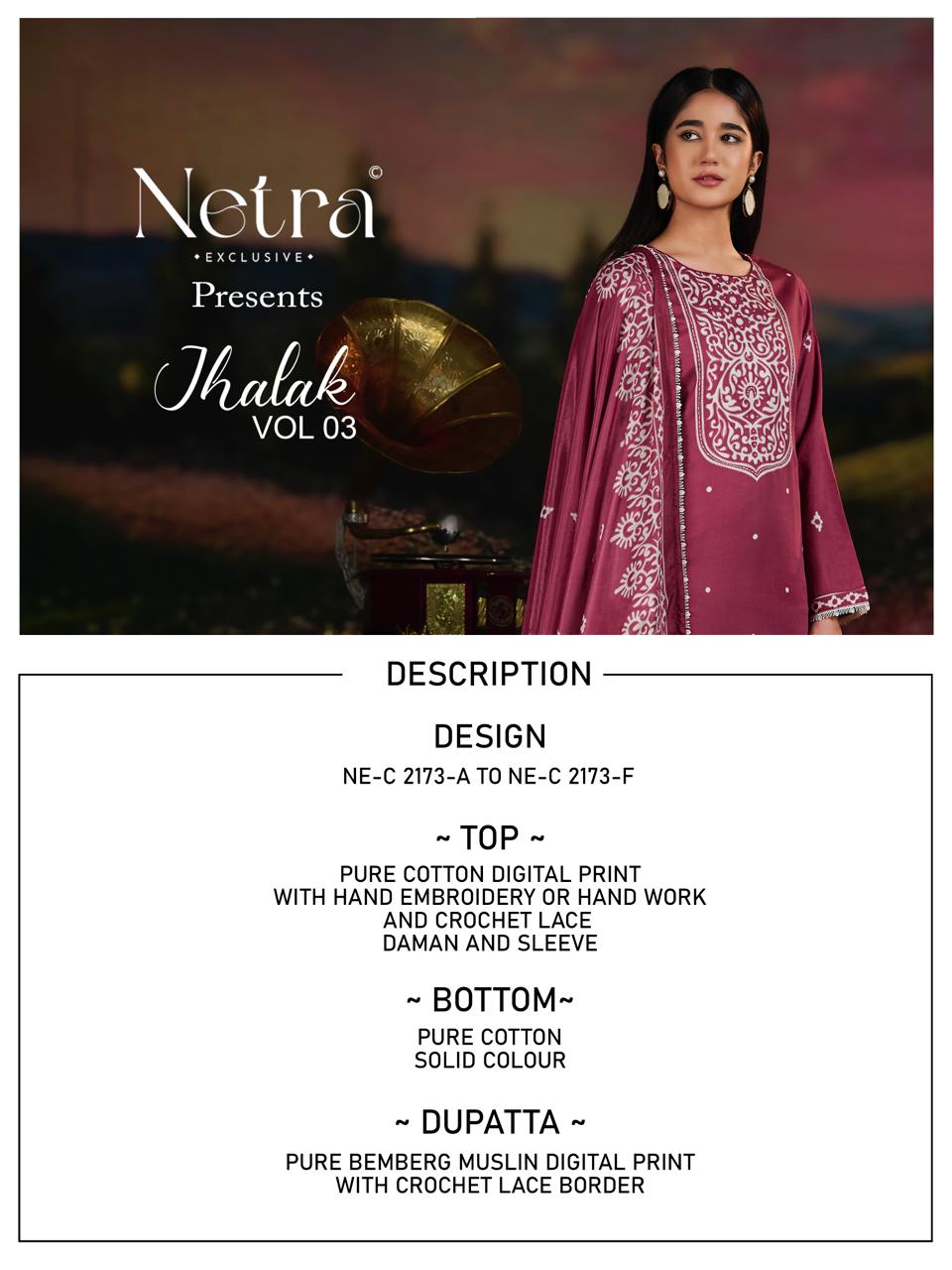 Jhalak Vol 3 Netra Cotton Pant Style Suits Wholesale Price