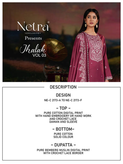 Jhalak Vol 3 Netra Cotton Pant Style Suits Wholesale Price