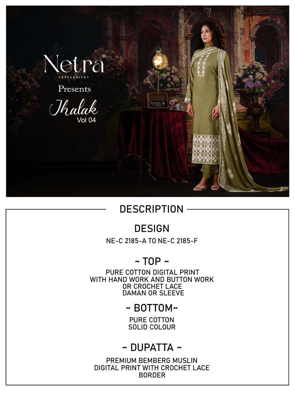 Jhalak Vol 4 Netra Cotton Pant Style Suits Wholesale Rate