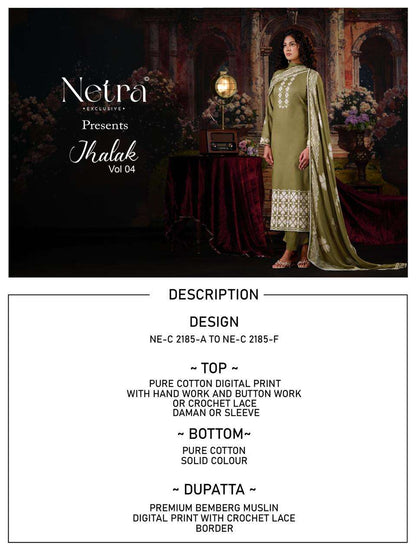 Jhalak Vol 4 Netra Cotton Pant Style Suits Wholesale Rate