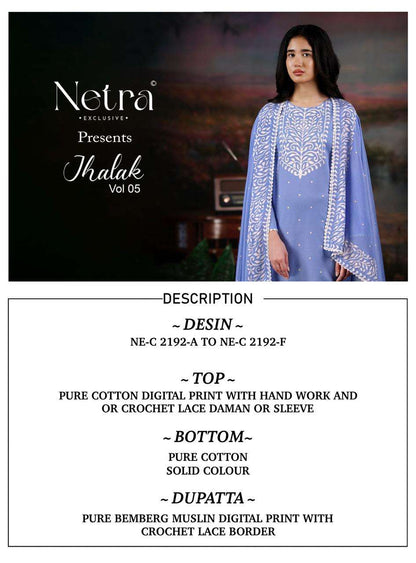 Jhalak Vol 5 Netra Cotton Pant Style Suits Supplier