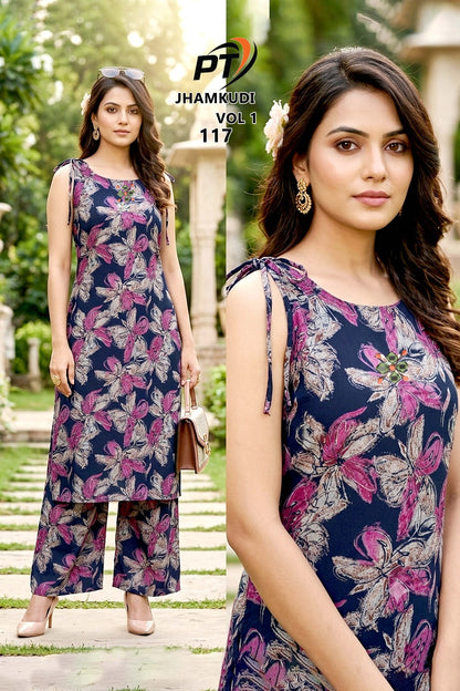 Jhamkudi Vol 1 Pt Vertican Kurti Plazzo Set Manufacturer Ahmedabad