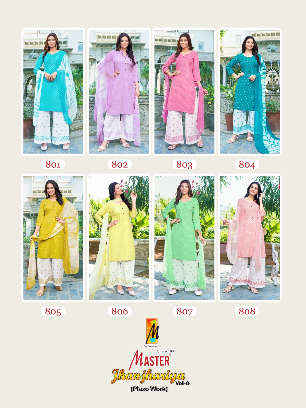Jhanjhariya Vol 8 Master Rayon Readymade Plazzo Style Suits Exporter