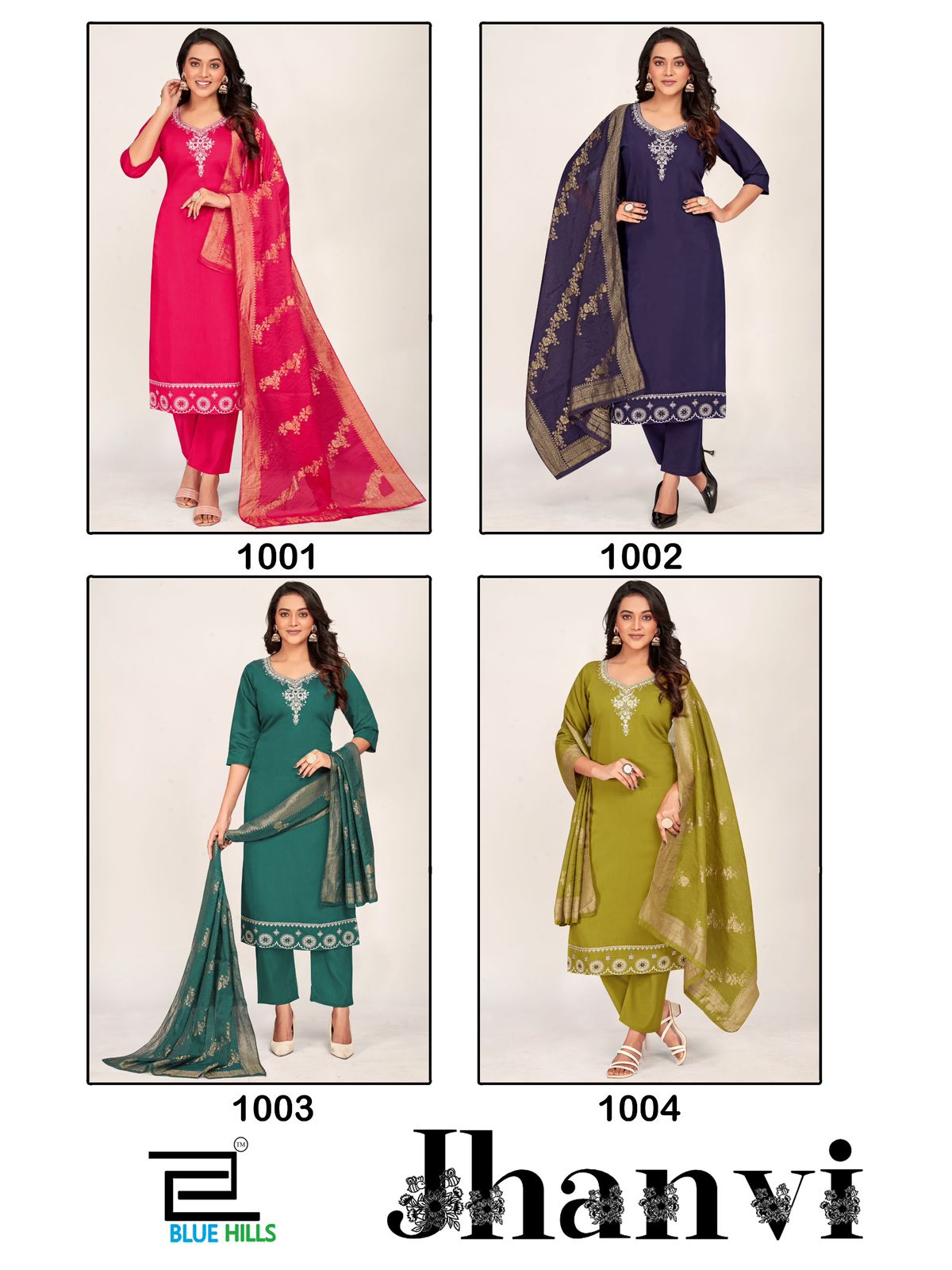 Jhanvi Blue Hills Roman Silk Readymade Pant Style Suits Exporter