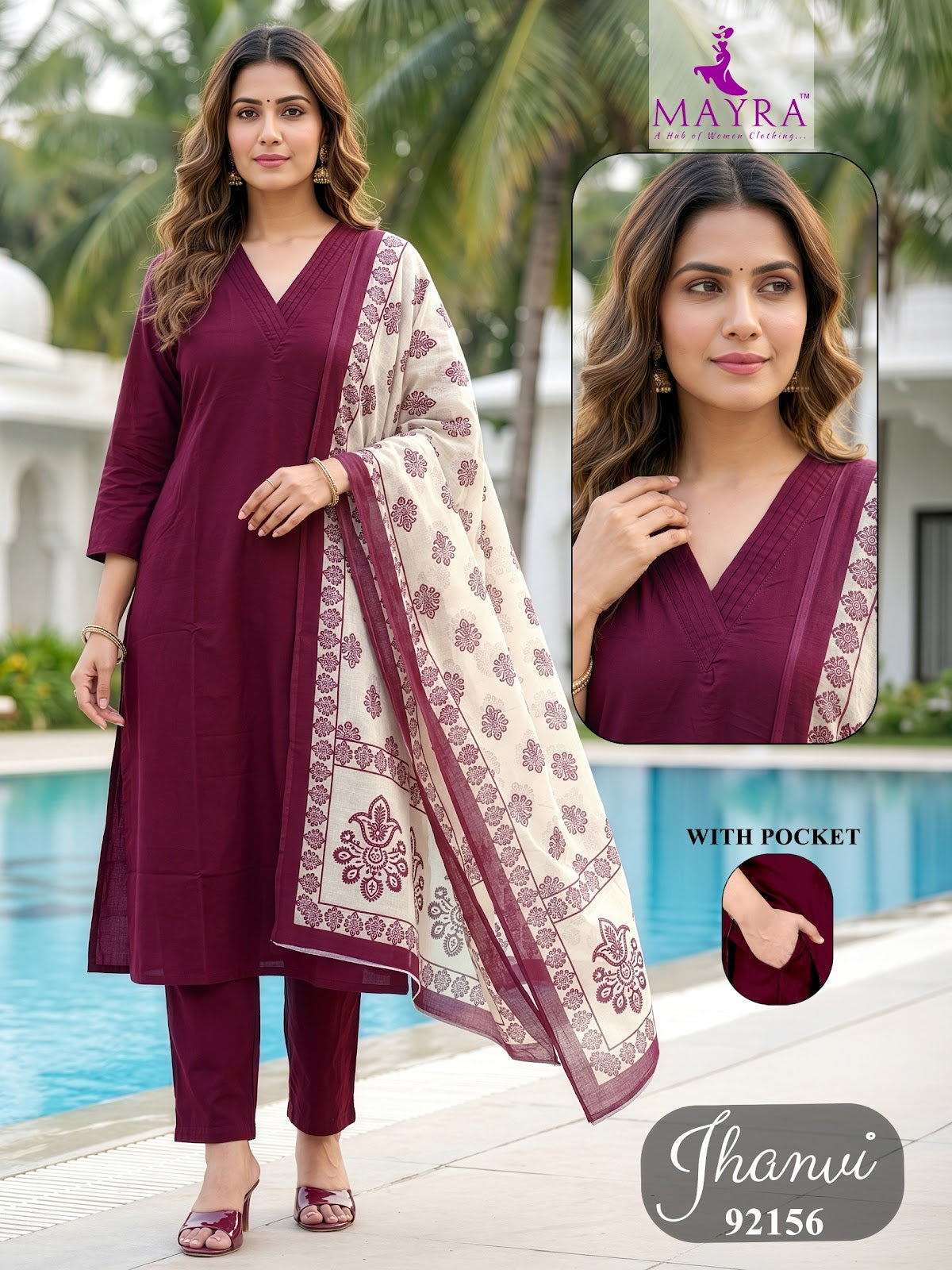Jhanvi Mayra Dhabu Cotton Readymade Pant Style Suits Supplier