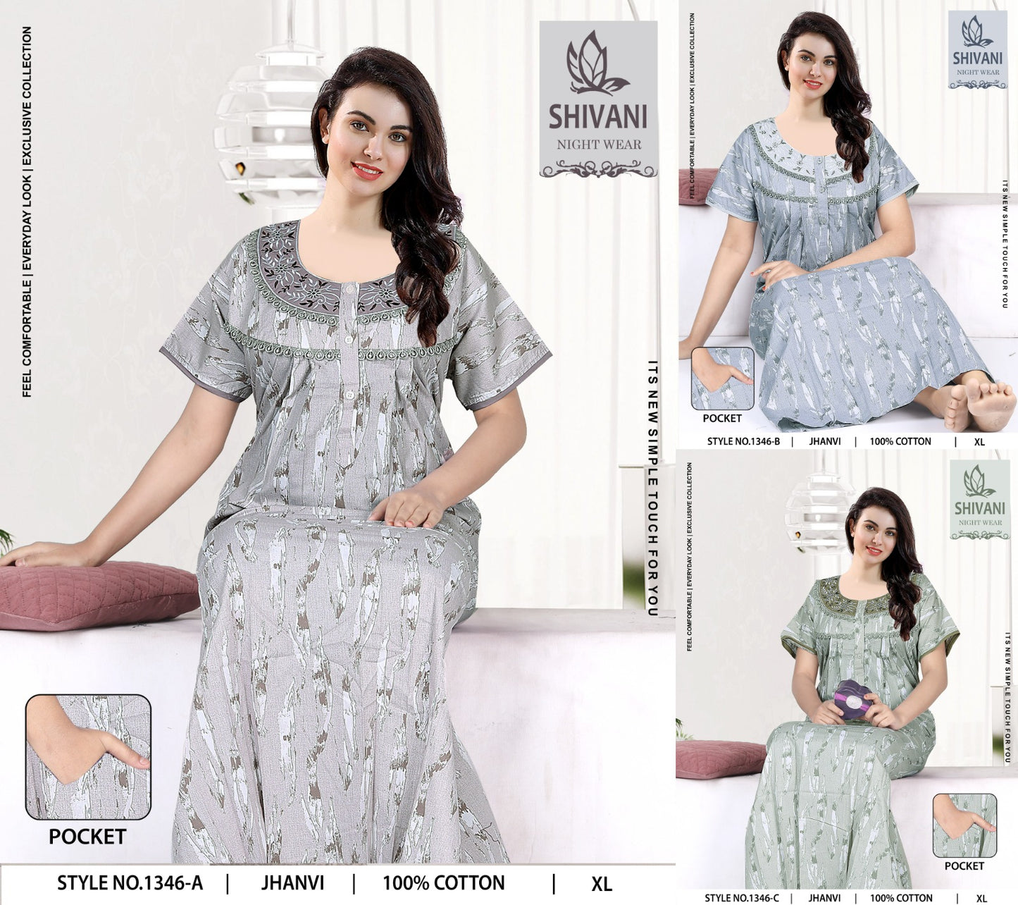 Jhanvi Shivani Cambric Cotton Night Gowns Exporter India