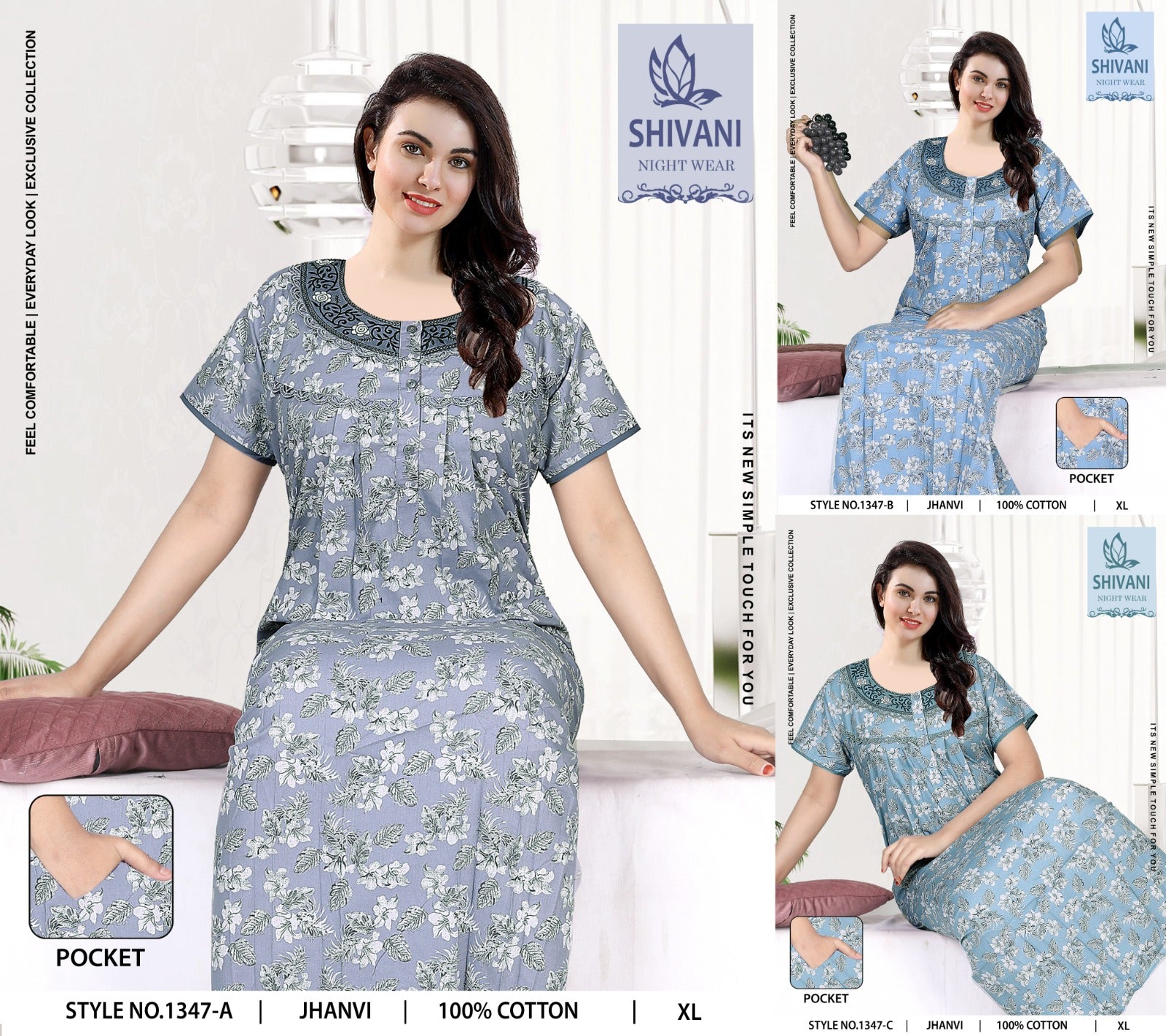 Jhanvi Shivani Cambric Cotton Night Gowns Exporter India