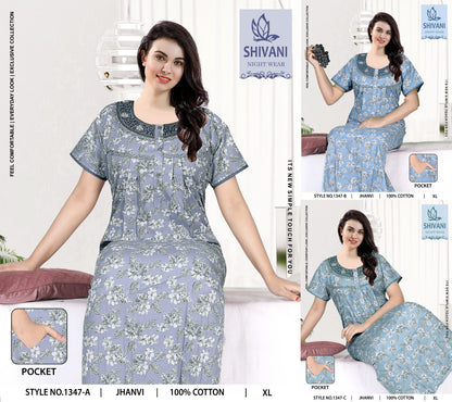 Jhanvi Shivani Cambric Cotton Night Gowns Exporter India