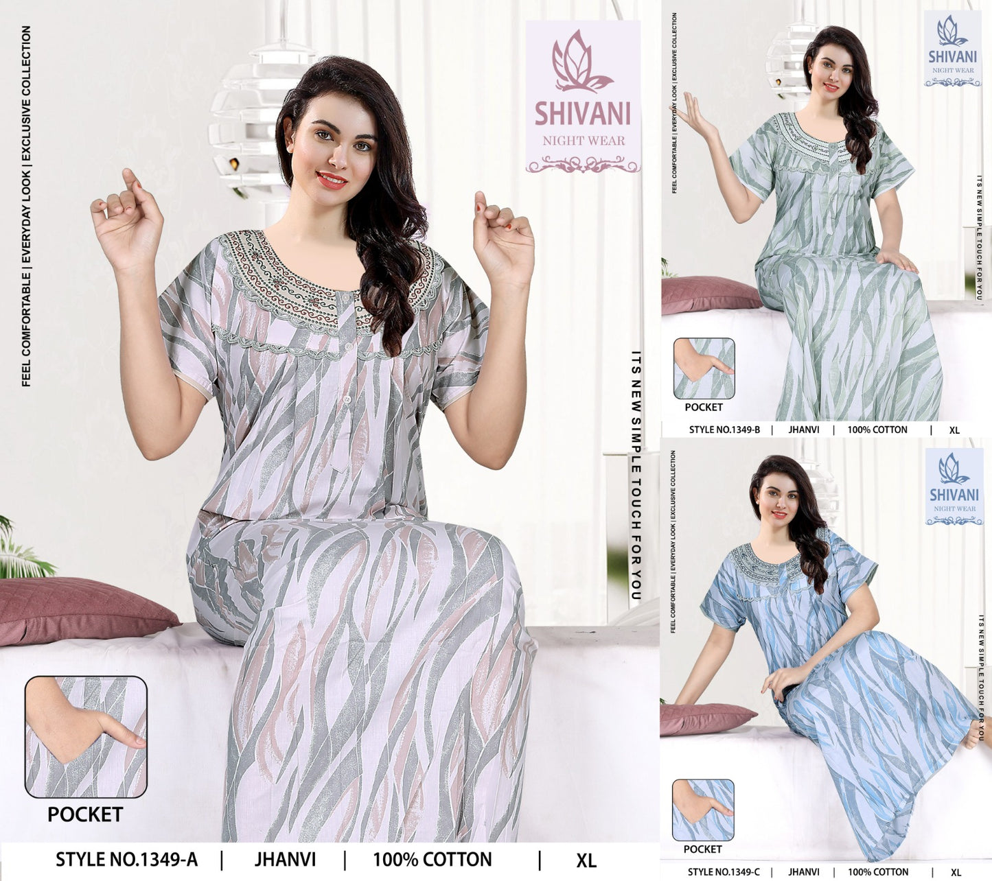 Jhanvi Shivani Cambric Cotton Night Gowns Exporter India