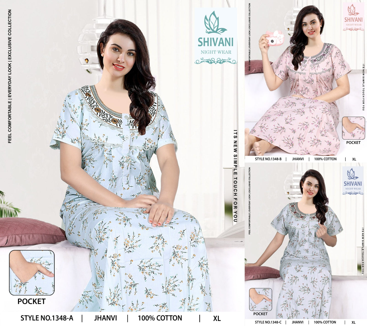 Jhanvi Shivani Cambric Cotton Night Gowns Exporter India