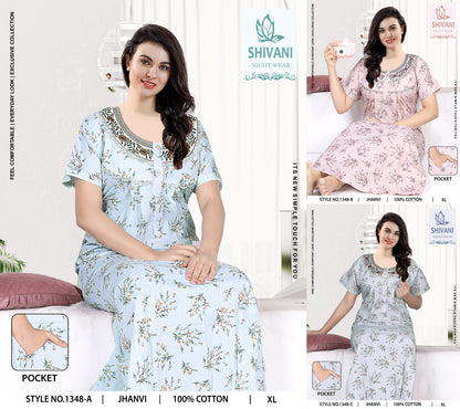 Jhanvi Shivani Cambric Cotton Night Gowns Exporter India