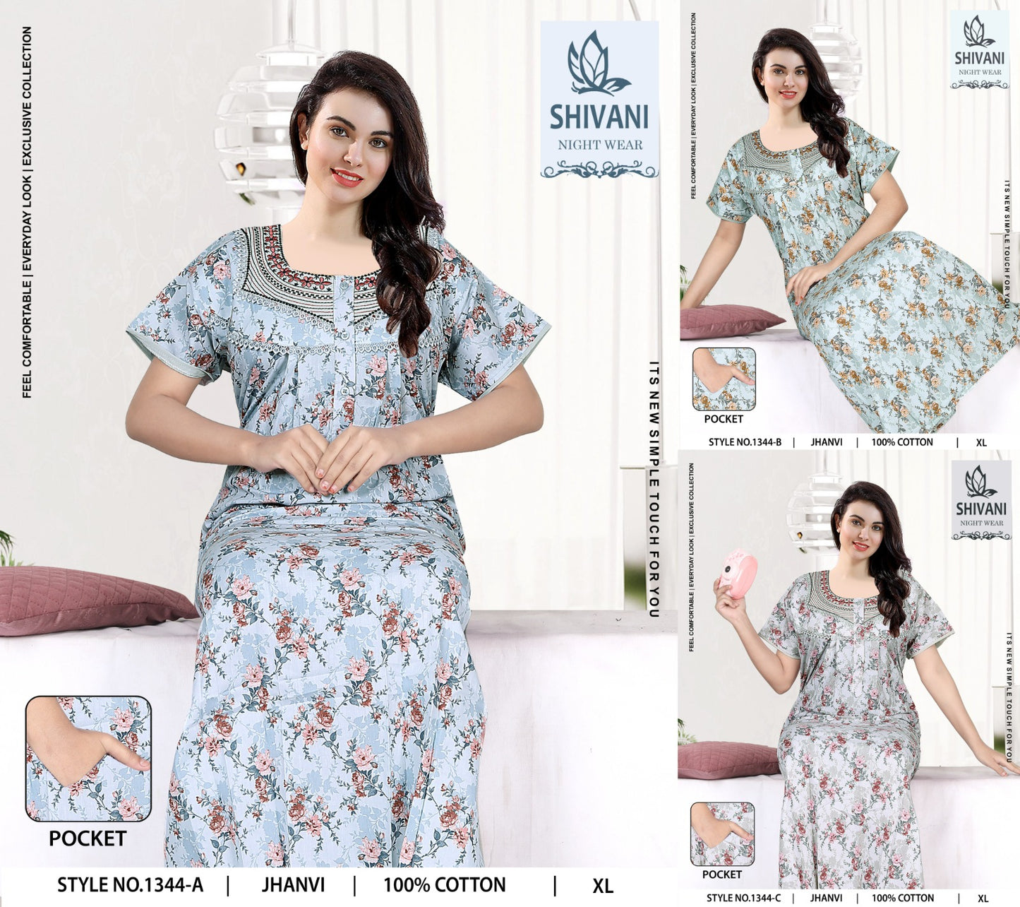 Jhanvi Shivani Cambric Cotton Night Gowns Exporter India