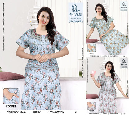Jhanvi Shivani Cambric Cotton Night Gowns Exporter India