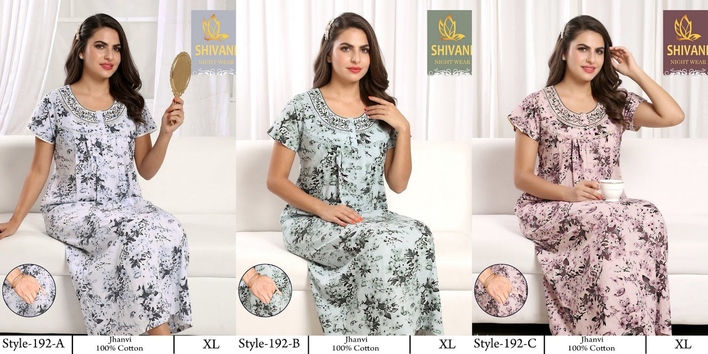 Jhanvi Shivani Cambric Cotton Night Gowns Exporter India