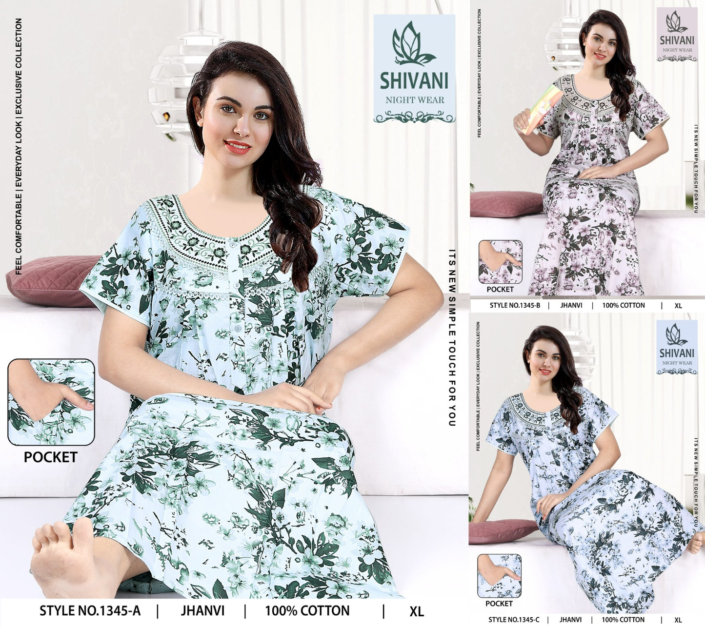 Jhanvi Shivani Cambric Cotton Night Gowns Exporter India
