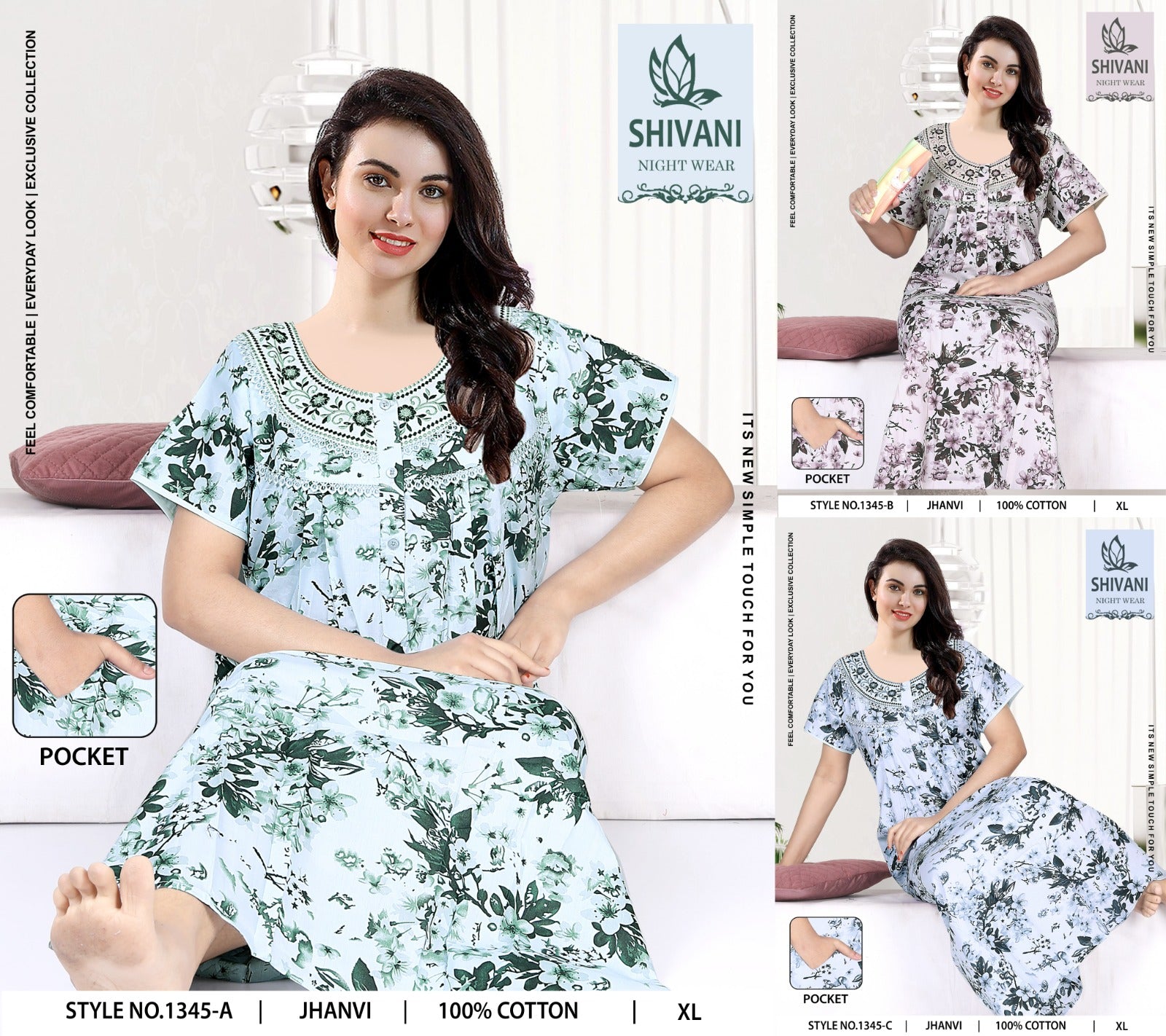 Jhanvi Shivani Cambric Cotton Night Gowns Exporter India