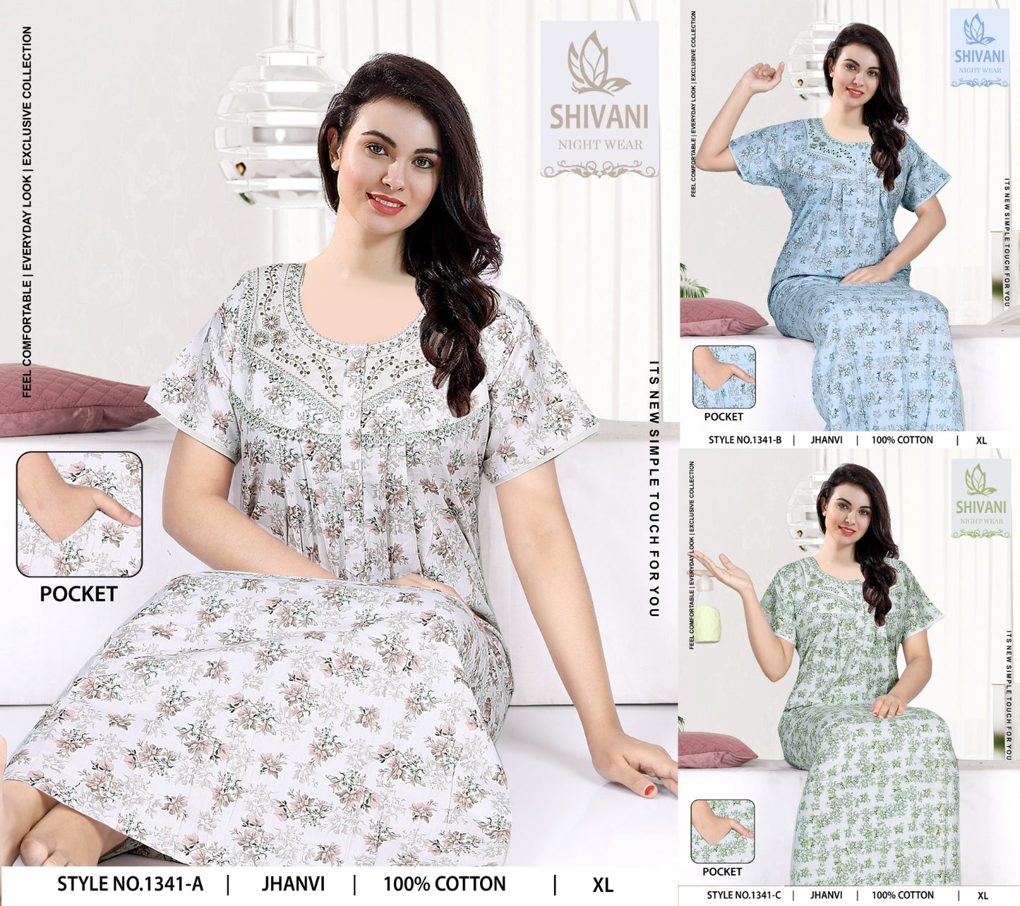 Jhanvi Shivani Cambric Cotton Night Gowns Exporter India