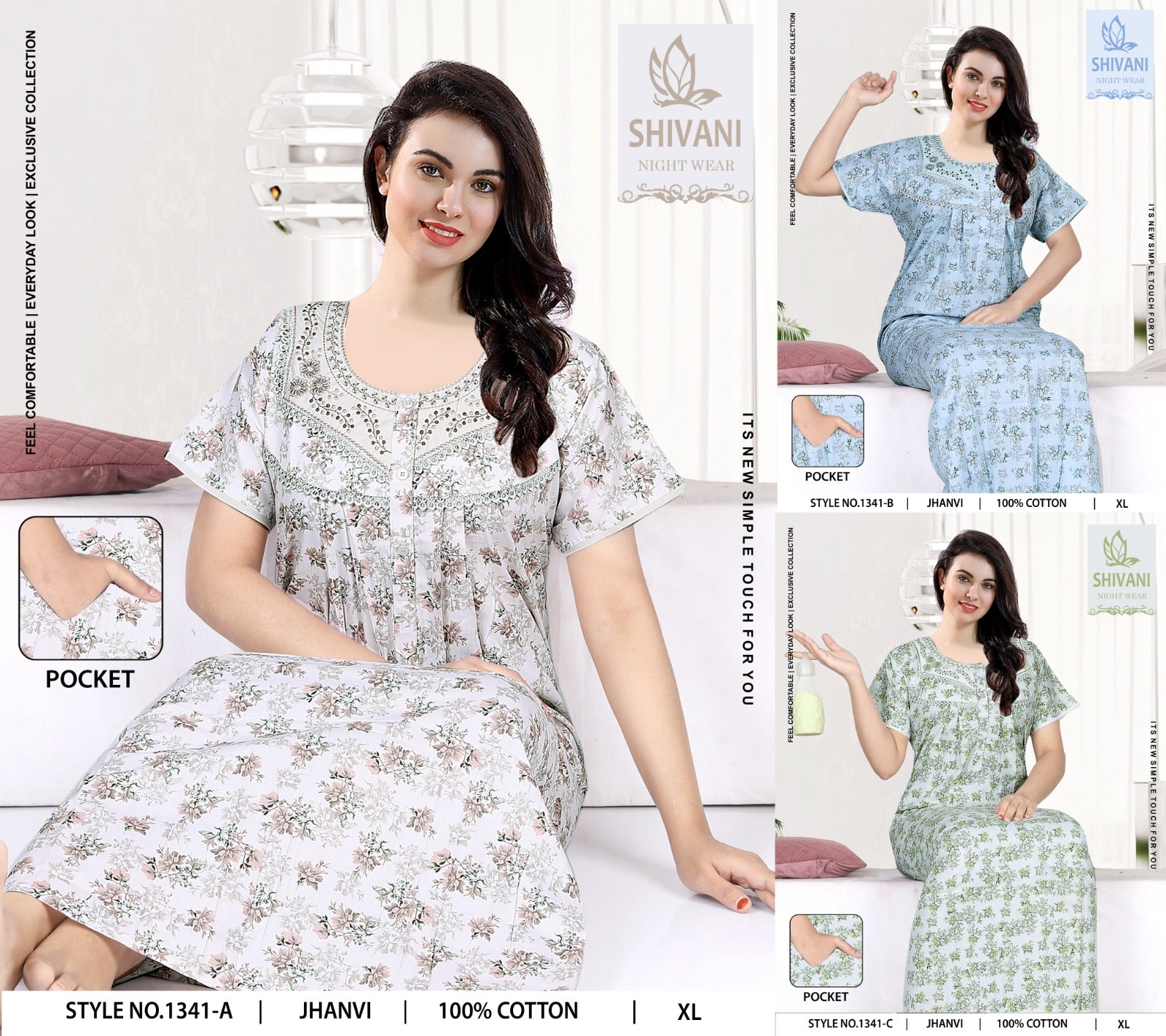 Jhanvi Shivani Cambric Cotton Night Gowns Exporter India