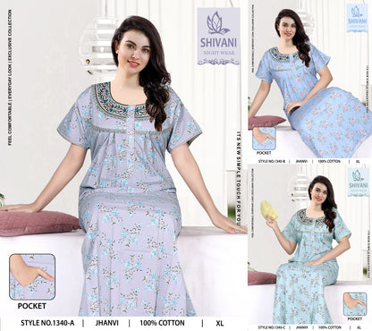 Jhanvi Shivani Cambric Cotton Night Gowns Exporter India