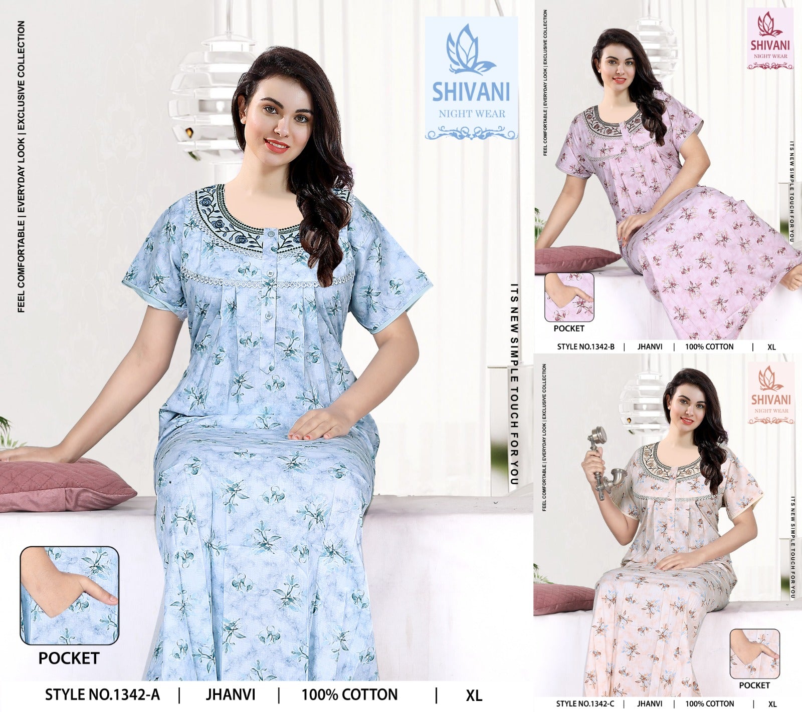 Jhanvi Shivani Cambric Cotton Night Gowns Exporter India