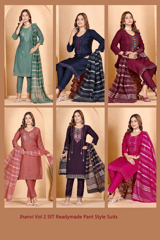 Jhanvi Vol 2 Sf7 Roman Readymade Pant Style Suits Exporter Gujarat