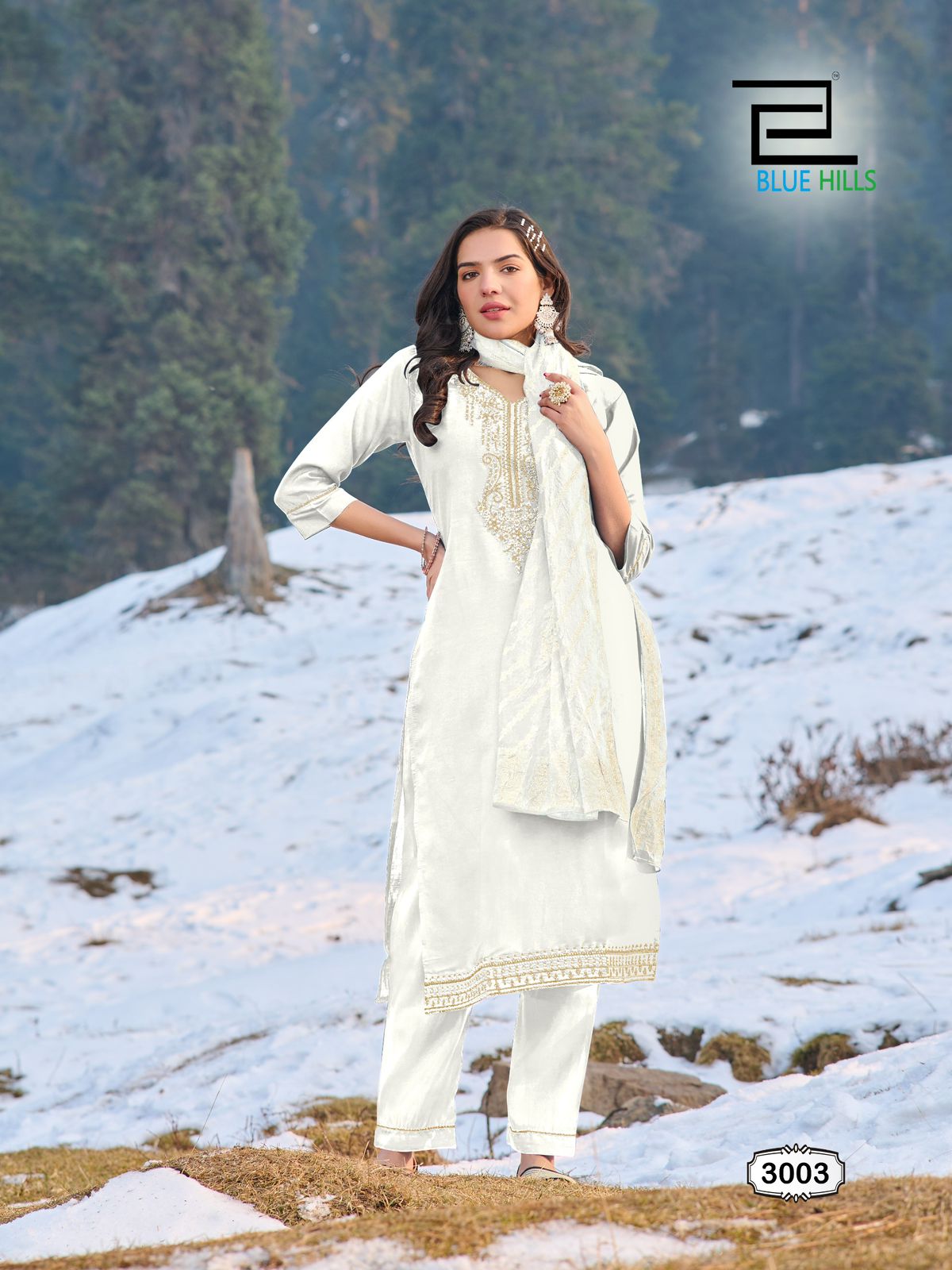 Jhanvi Vol 3 Blue Hills Roman Silk Readymade Pant Style Suits Wholesaler