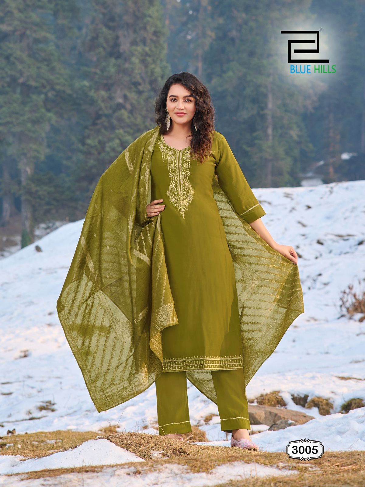 Jhanvi Vol 3 Blue Hills Roman Silk Readymade Pant Style Suits Wholesaler