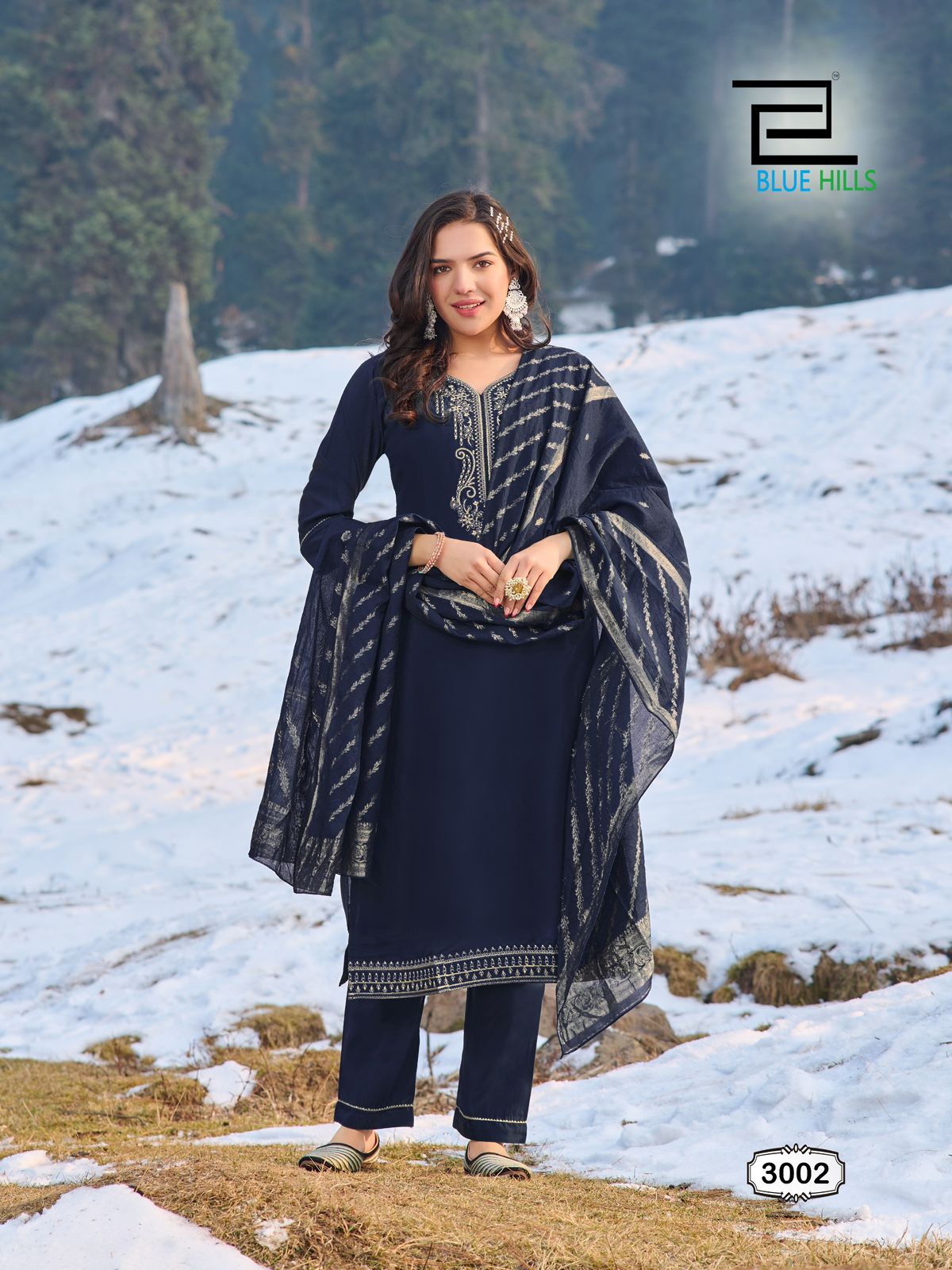 Jhanvi Vol 3 Blue Hills Roman Silk Readymade Pant Style Suits Wholesaler