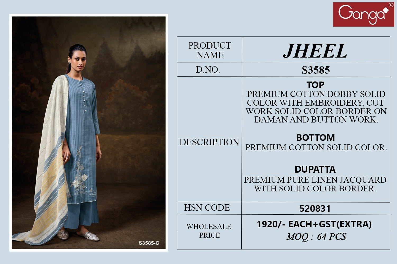 Jheel 3585 Ganga Cotton Plazzo Style Suits Wholesaler Ahmedabad