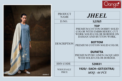 Jheel 3585 Ganga Cotton Plazzo Style Suits Wholesaler Ahmedabad
