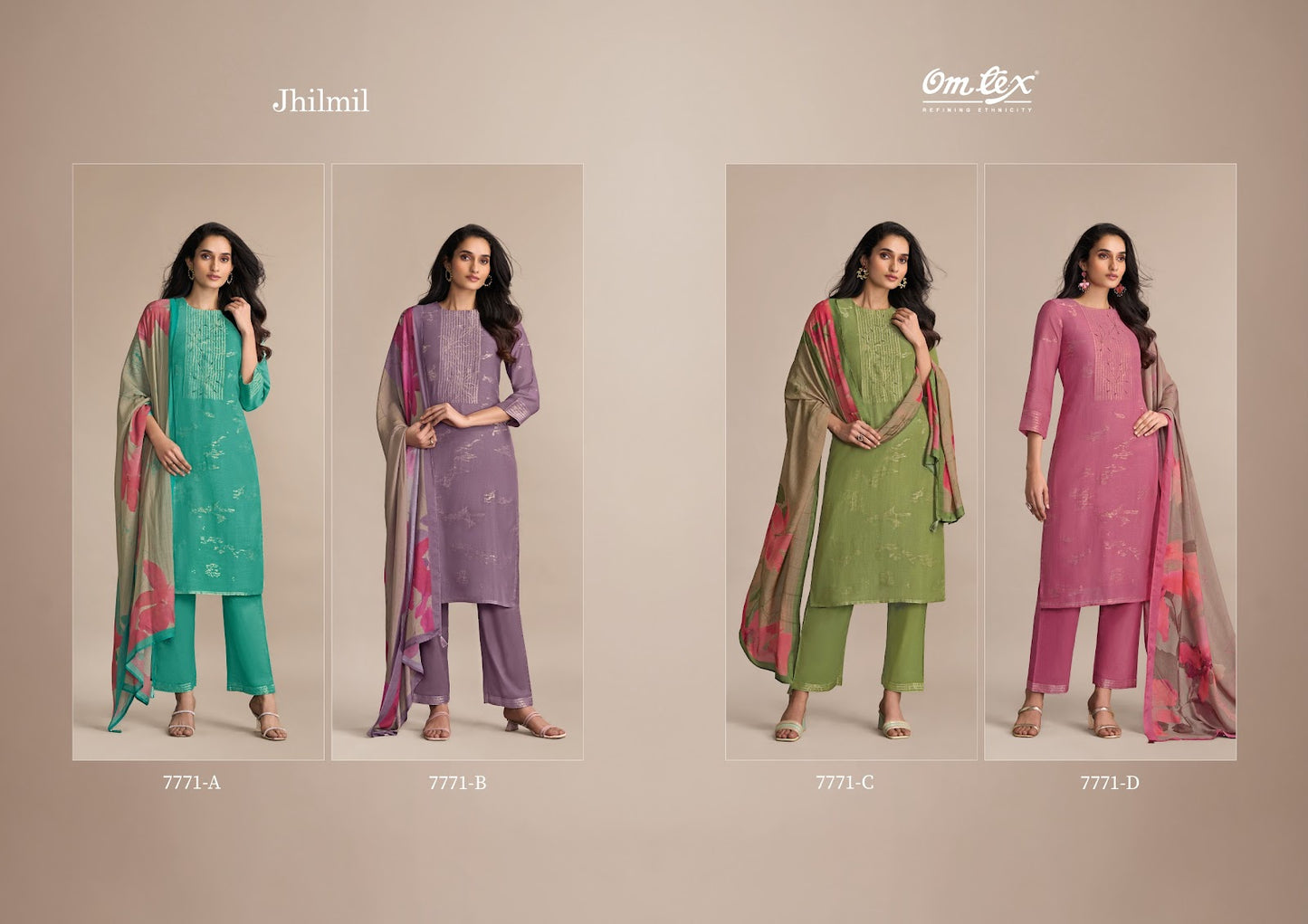 Jhilmil Omtex Linen Pant Style Suits Wholesaler Gujarat