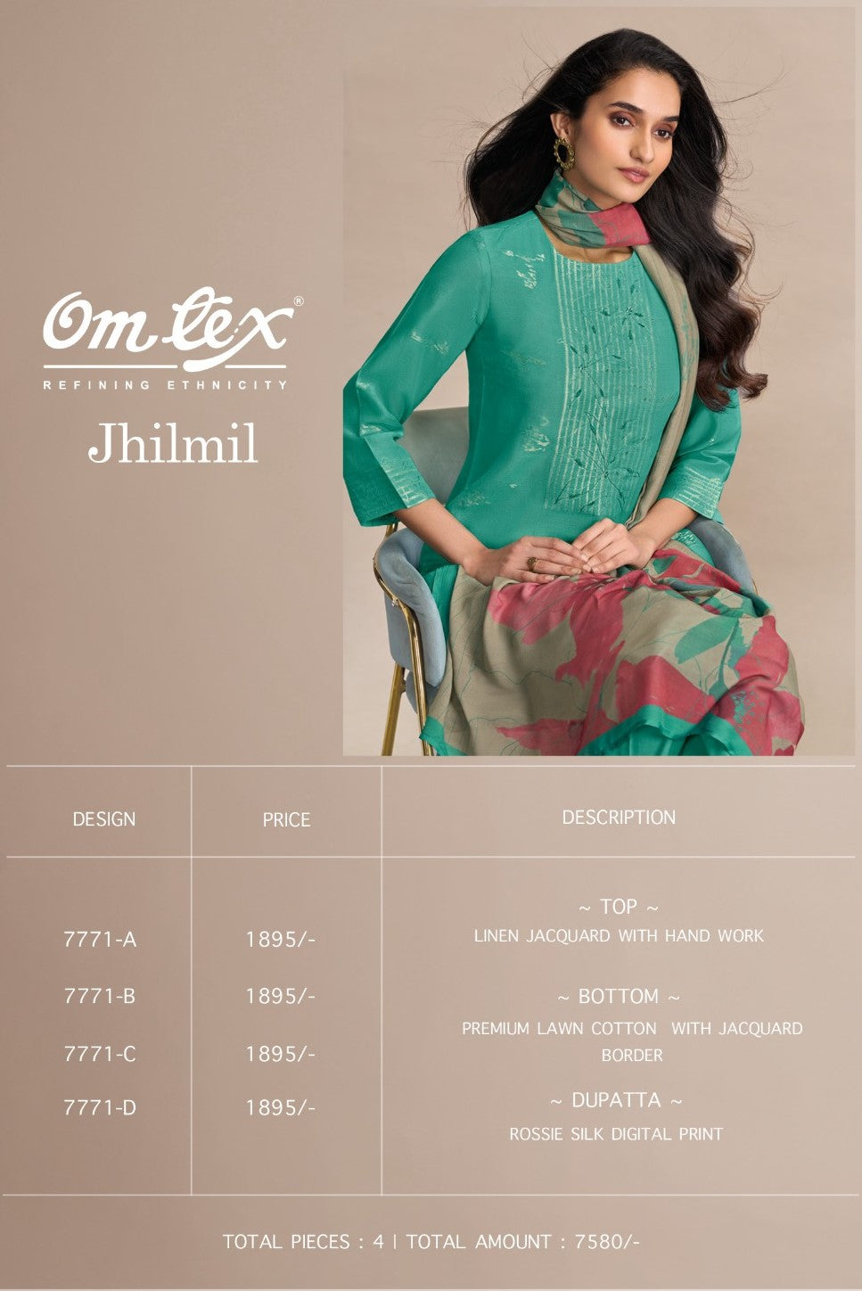 Jhilmil Omtex Linen Pant Style Suits Wholesaler Gujarat