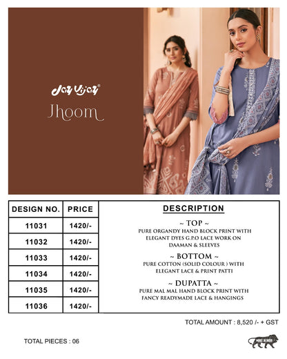 Jhoom Jay Vijay Organdy Pant Style Suits Wholesaler