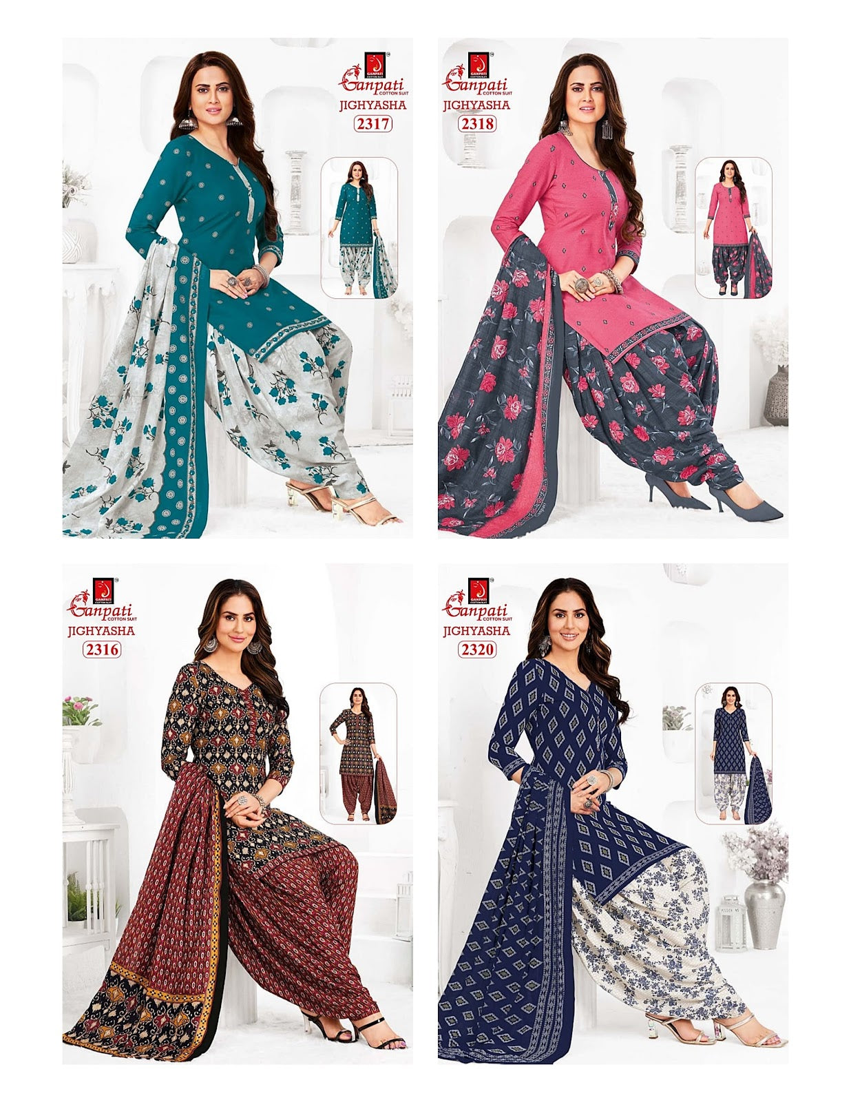 Jighyasha Vol 23 Ganpati Cotton Patiyala Style Suits Wholesale Price