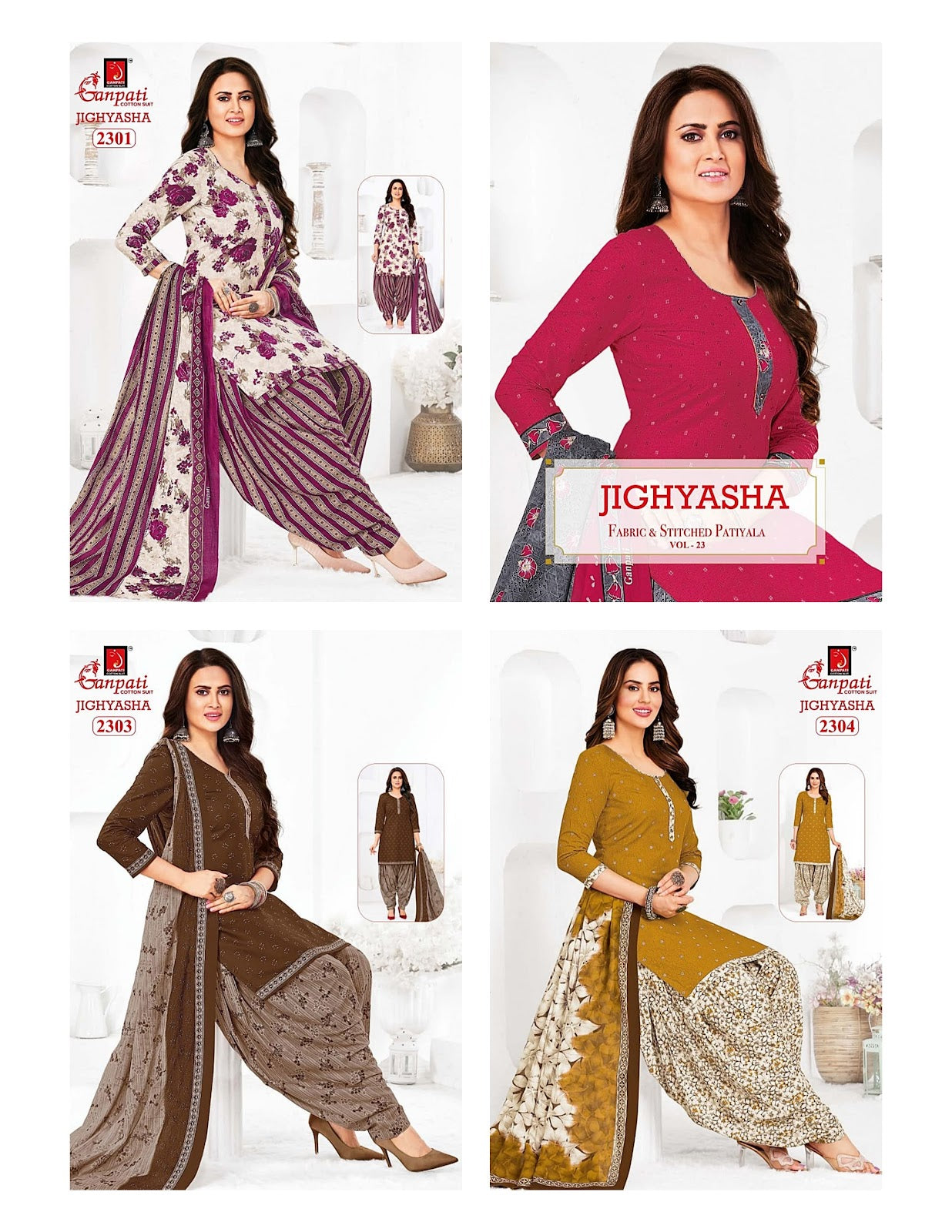 Jighyasha Vol 23 Ganpati Cotton Patiyala Style Suits Wholesale Price
