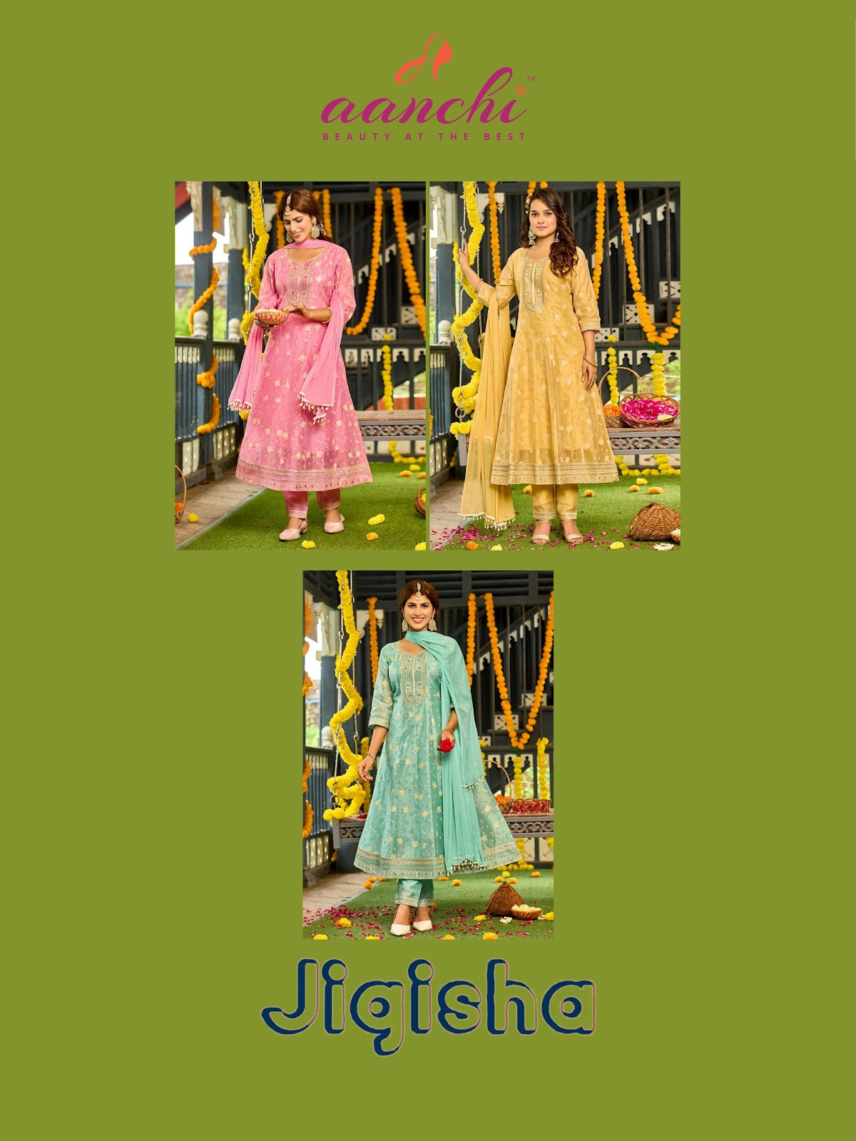 Jigisha Aanchi Modal Silk Readymade Anarkali Suits Wholesaler Ahmedabad