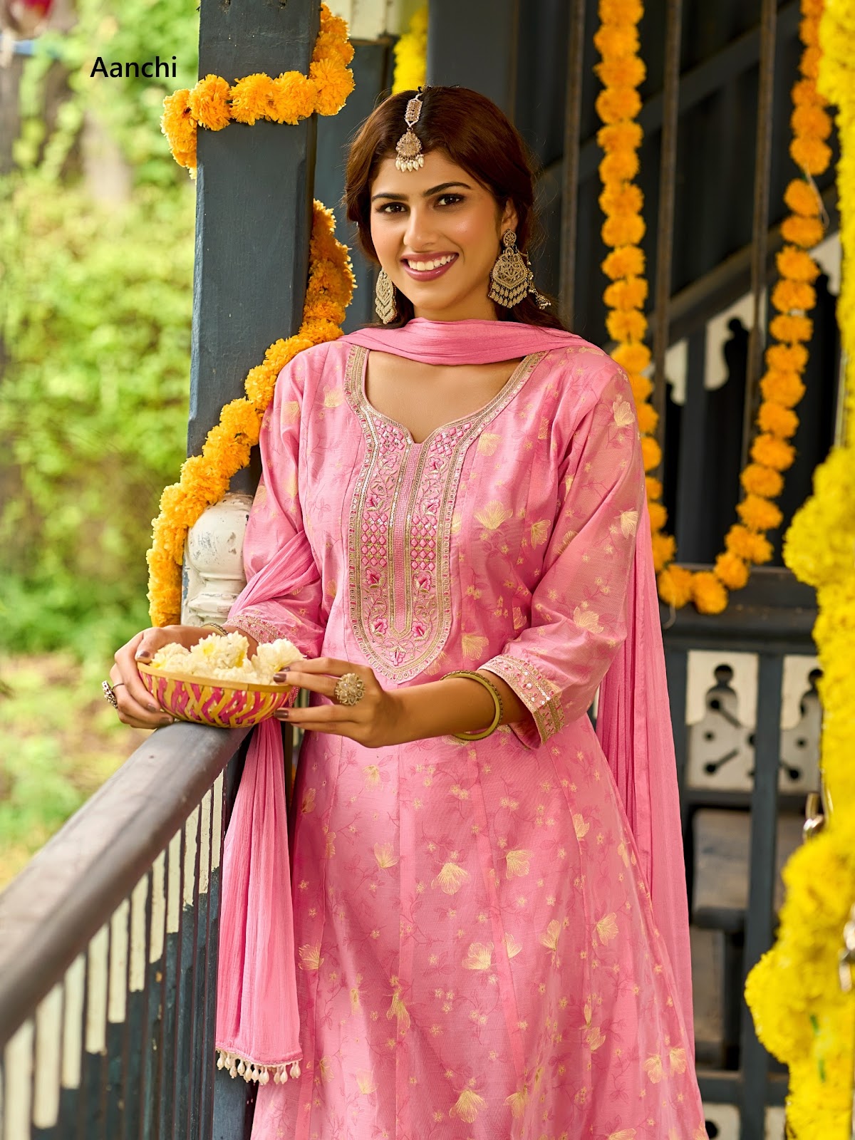 Jigisha Aanchi Modal Silk Readymade Anarkali Suits Wholesaler Ahmedabad