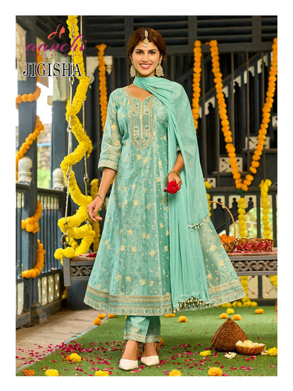 Jigisha Aanchi Modal Silk Readymade Anarkali Suits Wholesaler Ahmedabad